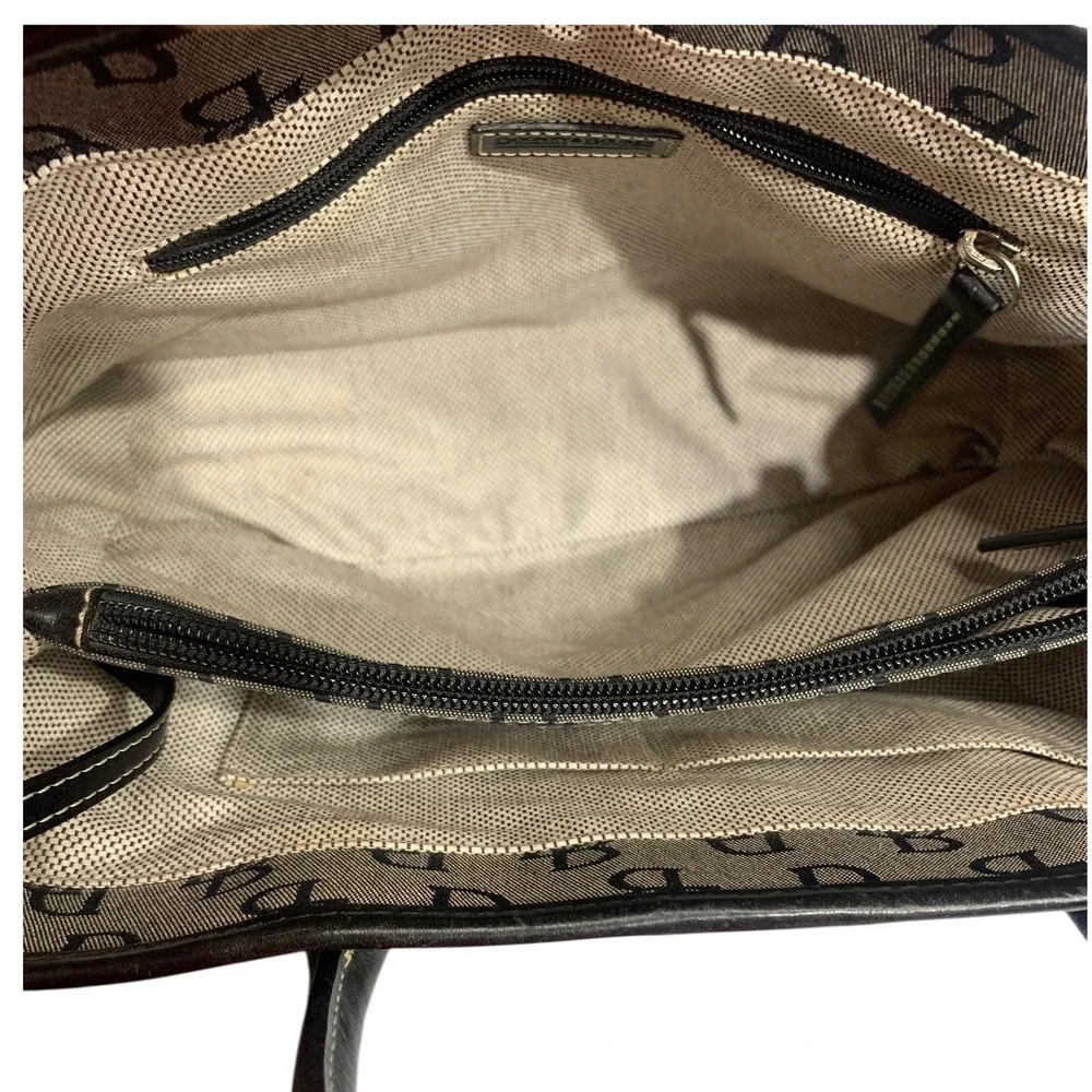 Dooney Bourke Small Double Handle Tote Signature DB Monogram Canvas Leather Trim
